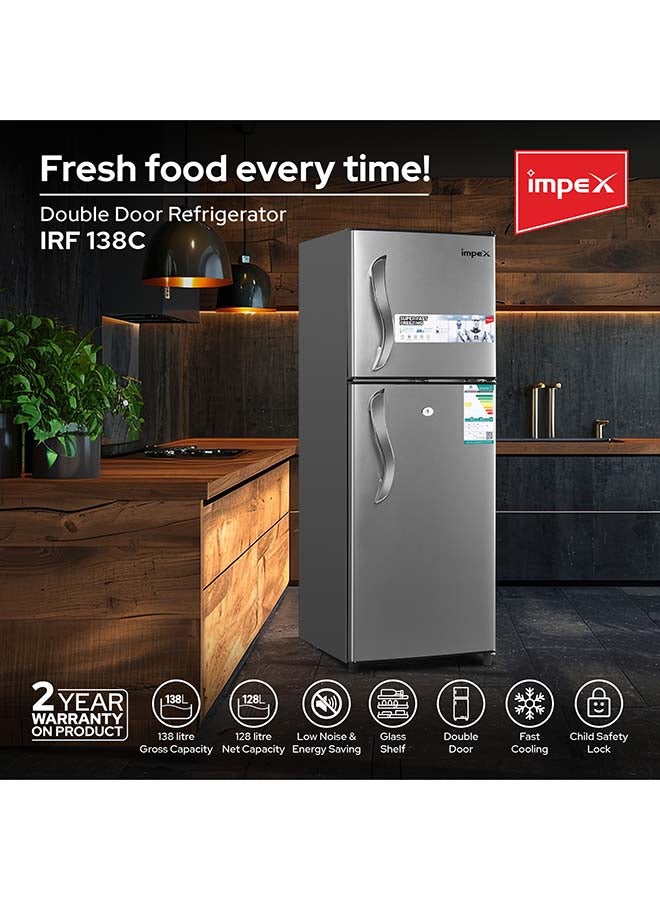 Impex Double Door Refrigerator 4.5 Cu.Ft Freezer Fast Cooling Fridge Safety Lock And Key 138L 70 W IRF 138C Dark Grey - Image 2
