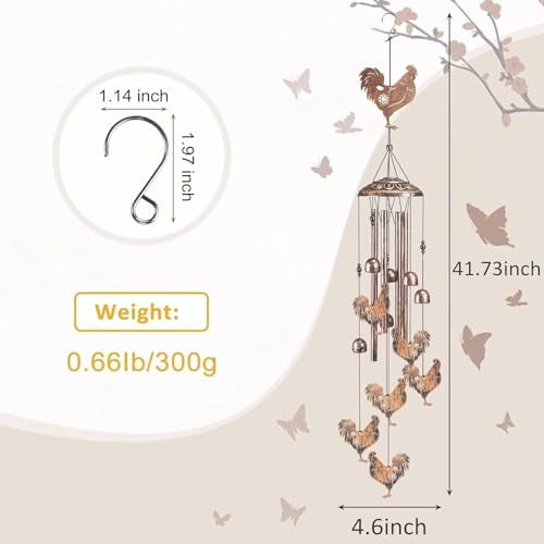 Synhonty Chicken Wind Chimes for OutsideGardening Gifts for Chicken LoverWomenMenMomBirthday Party DecorationsMemorial GiftsWind Chimes OutdoorsIndoorsRoomHomeGardenPatioYardRooster Decor - Image 3