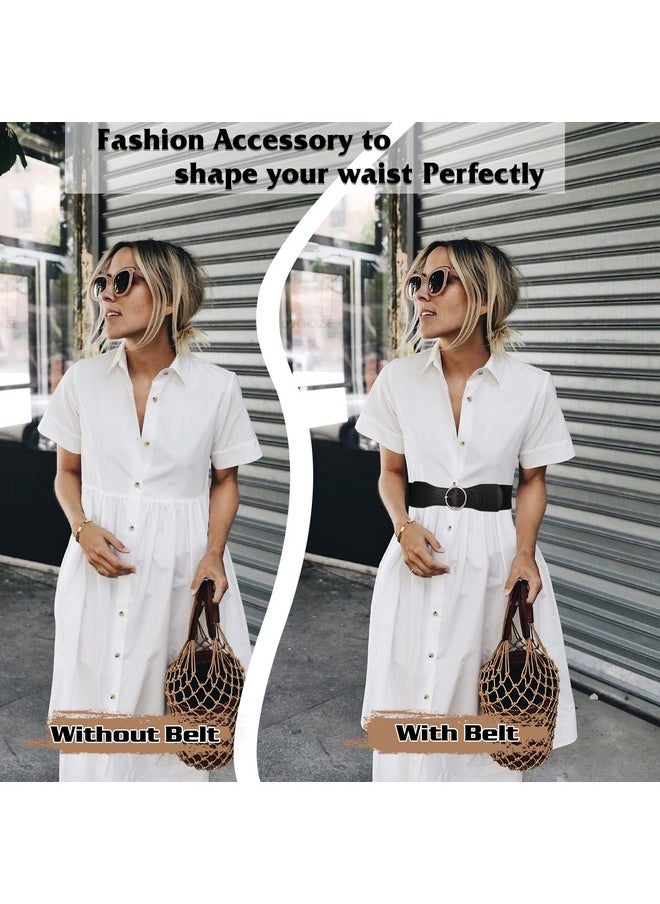 Werforu - 2 Pack Women Elastic Stretchy Wide Belt For Dress Ladies Stretch Thick Waist Belt With Gold O Ring Buckle Black+Brownfit Waist Size 3438 Inches - Image 1