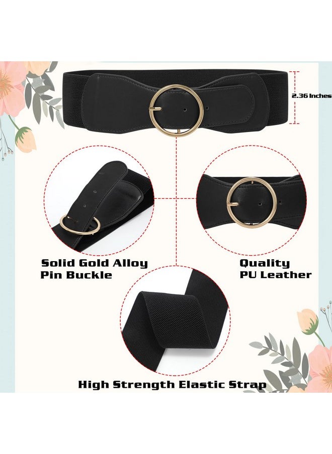 Werforu - 2 Pack Women Elastic Stretchy Wide Belt For Dress Ladies Stretch Thick Waist Belt With Gold O Ring Buckle Black+Brownfit Waist Size 3438 Inches - Image 1
