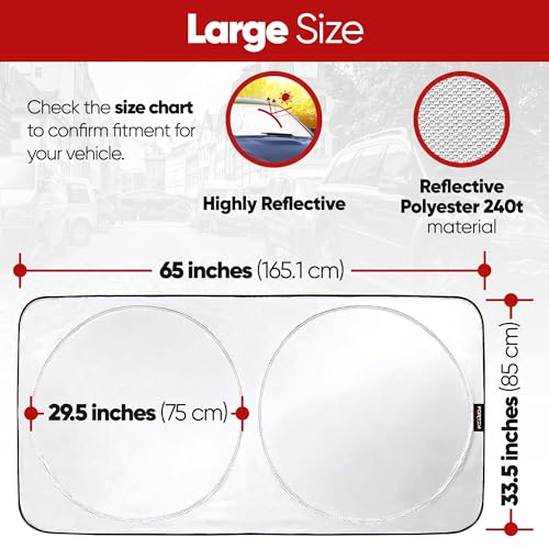 FORTEM Car Sun Shade for Windshield, Reflective Windshield Sunshade, 240T Polyester, Automotive Interior Sun Protection, Ultimate Heat and UV Shield, Foldable, Storage Bag - Image 3