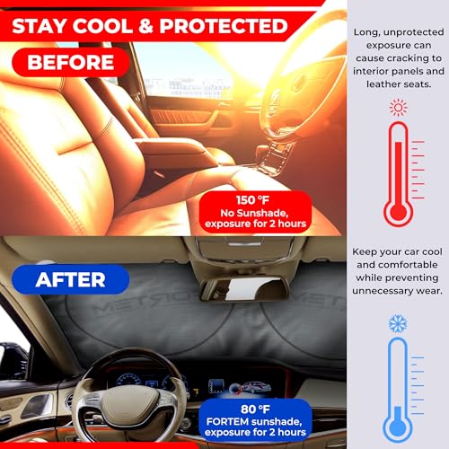 FORTEM Car Sun Shade for Windshield, Reflective Windshield Sunshade, 240T Polyester, Automotive Interior Sun Protection, Ultimate Heat and UV Shield, Foldable, Storage Bag - Image 2