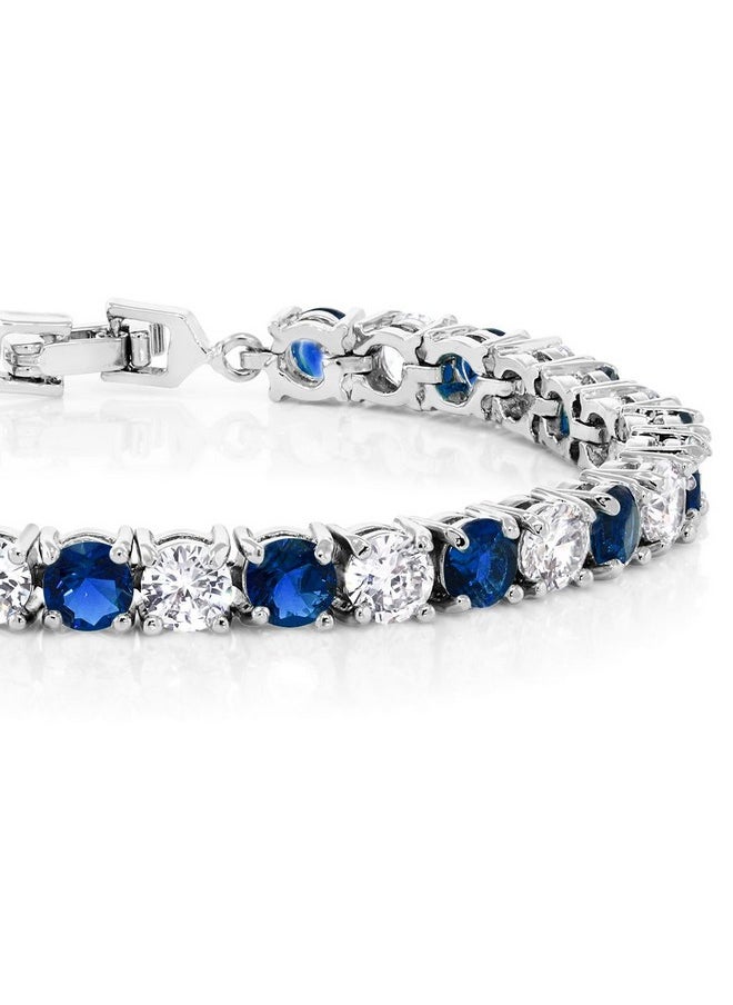 GEM STONE KING Sparkling Multi-Color Round Cubic Zirconia Cz Women'S Tennis Bracelet (7.50 Cttw, 7 Inch), Blue And White  - Image 2