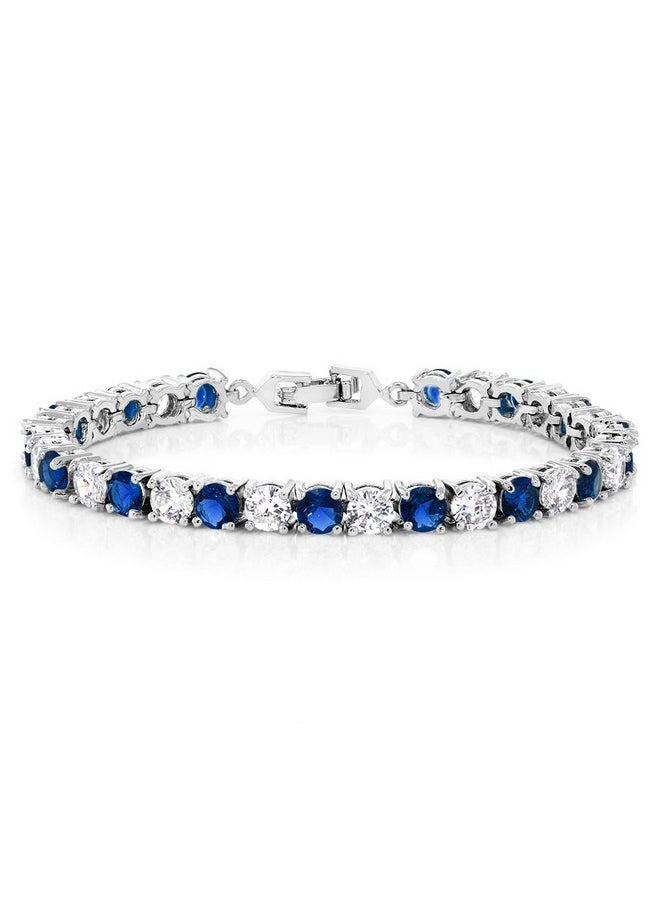 GEM STONE KING Sparkling Multi-Color Round Cubic Zirconia Cz Women'S Tennis Bracelet (7.50 Cttw, 7 Inch), Blue And White  - Image 1