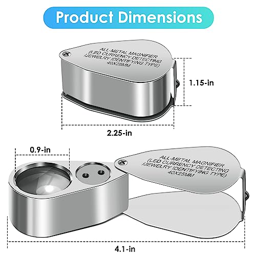 Leffis 2 Pack 40X Jewelers Loupe Magnifier Magnifying Glasses, LED/UV Illuminated Jewelry Loop Pocket Folding Magnifying Glass with Metal Construction for Jewelry, Stamp, Rock Collecting - Image 4