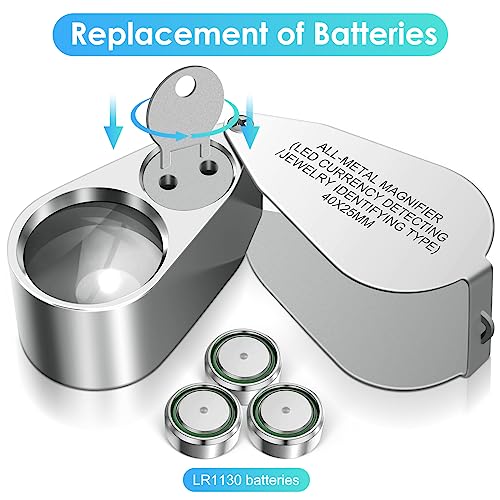 Leffis 2 Pack 40X Jewelers Loupe Magnifier Magnifying Glasses, LED/UV Illuminated Jewelry Loop Pocket Folding Magnifying Glass with Metal Construction for Jewelry, Stamp, Rock Collecting - Image 5