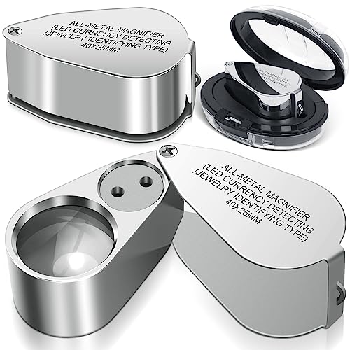 Leffis 2 Pack 40X Jewelers Loupe Magnifier Magnifying Glasses, LED/UV Illuminated Jewelry Loop Pocket Folding Magnifying Glass with Metal Construction for Jewelry, Stamp, Rock Collecting - Image 1