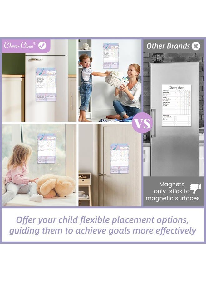 Clever Clean Dry Erase Chores Chart for Kids, Reusable Reward Chart Chart, Non-Magnetic Kids Chore Board Clings to Any Smooth Surfaces, 6 Whiteboard Markers Included (Mermaid)… - Image 2