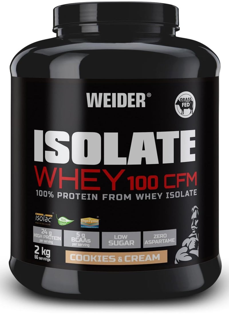 Weider - Isolate Whey 100 CFM 2kg Cookie & Cream Flavour. Protein Powder with 24g Proteins and 5g BCAAs per Serving, Low Sugar, Aspartame-Free - Image 1