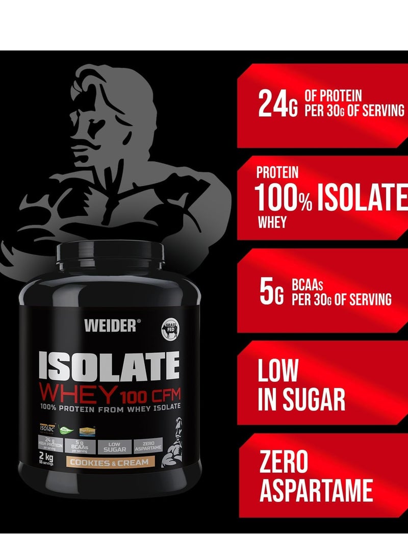 Weider - Isolate Whey 100 CFM 2kg Cookie & Cream Flavour. Protein Powder with 24g Proteins and 5g BCAAs per Serving, Low Sugar, Aspartame-Free - Image 1