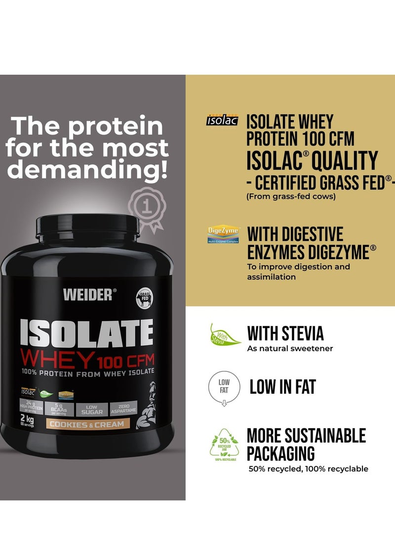 Weider - Isolate Whey 100 CFM 2kg Cookie & Cream Flavour. Protein Powder with 24g Proteins and 5g BCAAs per Serving, Low Sugar, Aspartame-Free - Image 1