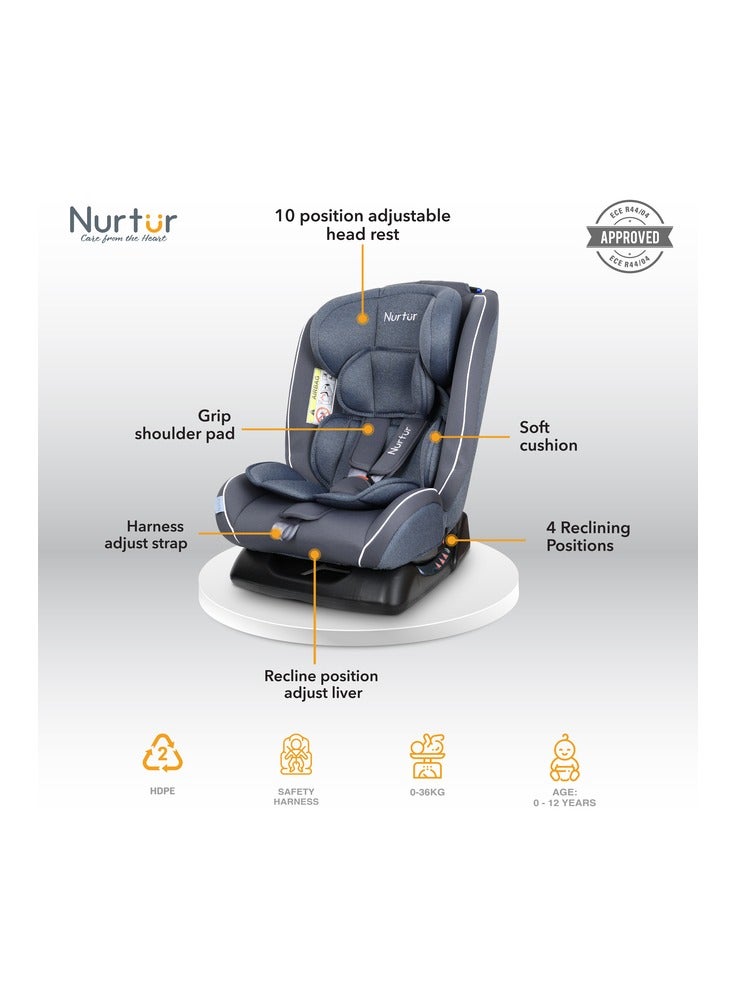 Nurtur Otto BabyKids 4in1 Car Seat  4 Position Recline  5Point Safety Harness 10 Level Adjustable Headrest 0 months to 12 years Group 0123 Upto 36kg Official Nurtur Product - Image 2