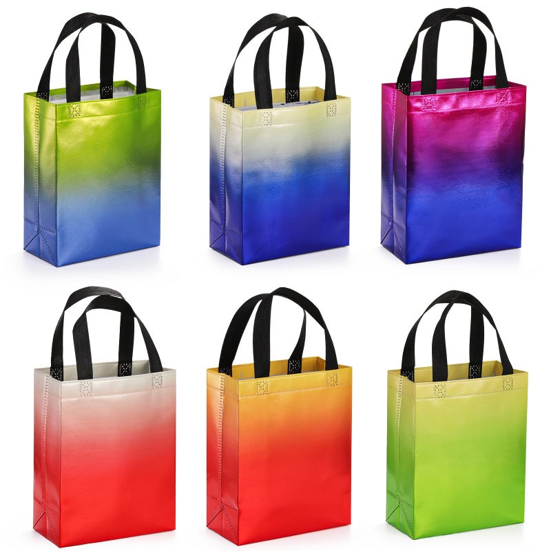 Frcctre 60 Pack 10 x 8 Inch Glossy Reusable Grocery Bags, Non Woven Tote Shopping Bag with Handles Gift Bag Party Favor Bags Goodie Bags for Wedding Birthday Bridal Shower Party, 6 Gradient Colors - Image 4