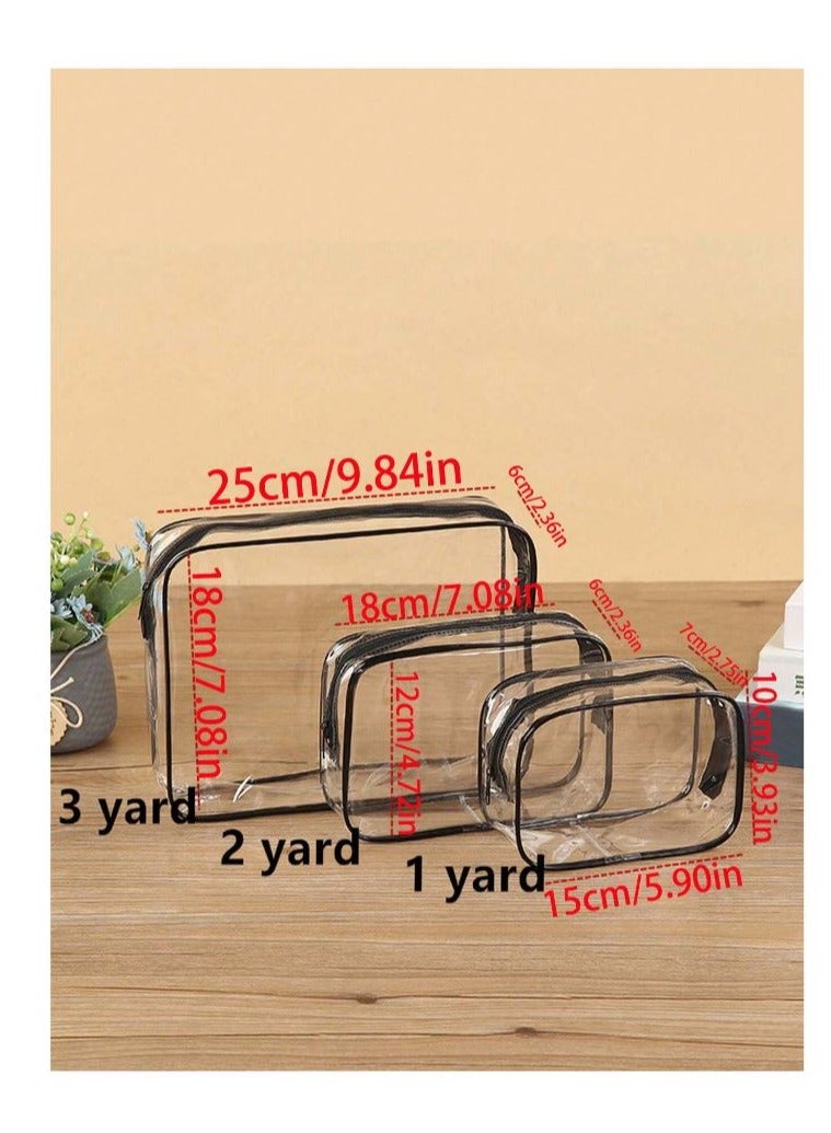 3 قطع من حقيبة مستحضرات التجميل البلاستيكية الشفافة المحمولة بأحجام مختلفة مع سحاب، حقيبة مكياج لأدوات الزينة والسفر مقاومة للماء ذات سعة كبيرة - Image 2