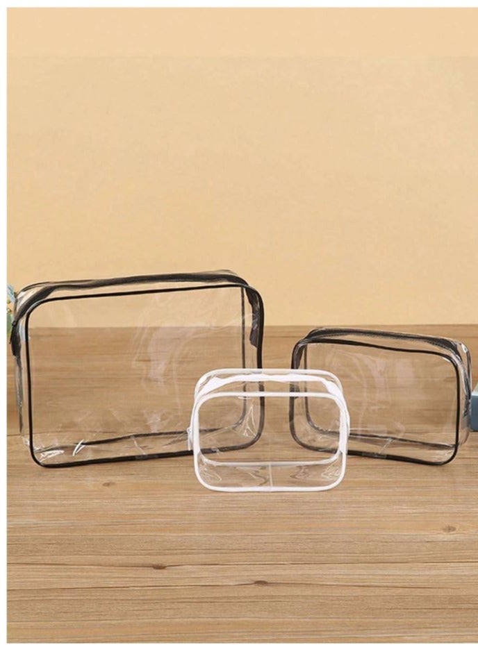 3 قطع من حقيبة مستحضرات التجميل البلاستيكية الشفافة المحمولة بأحجام مختلفة مع سحاب، حقيبة مكياج لأدوات الزينة والسفر مقاومة للماء ذات سعة كبيرة - Image 5