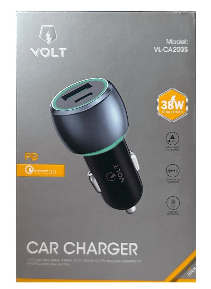 VOLT car charger with USB and TYPE C 38W - Image 1