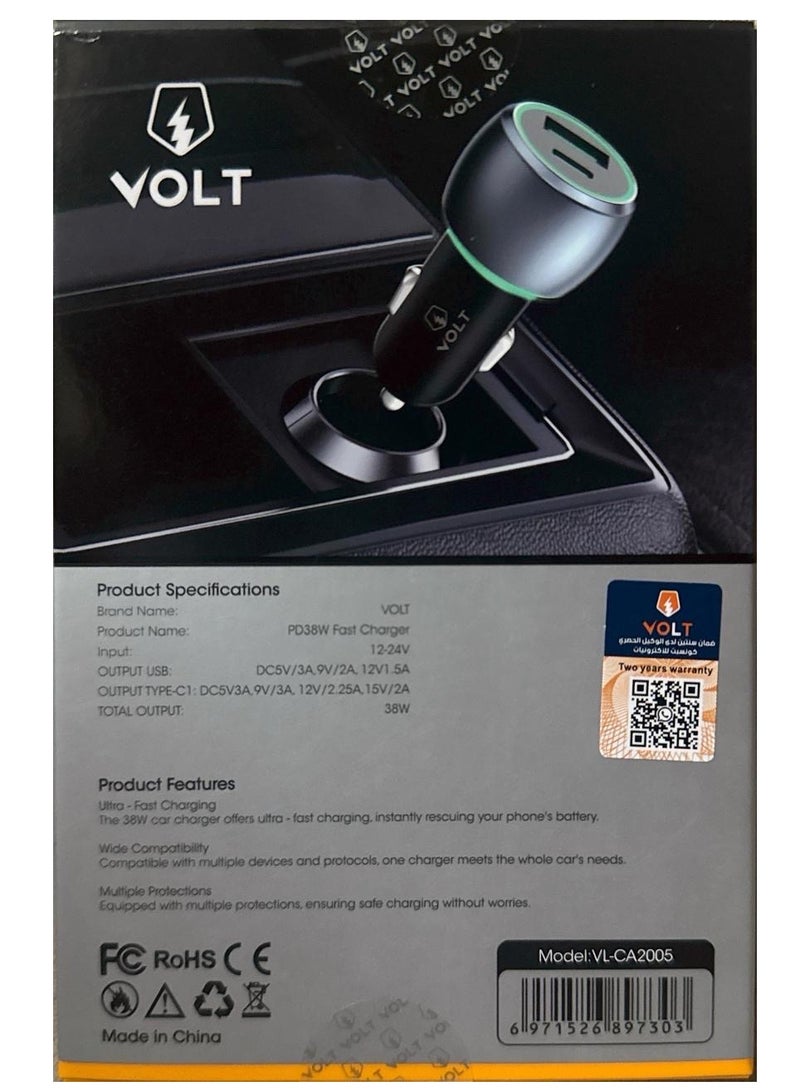 VOLT car charger with USB and TYPE C 38W - Image 2