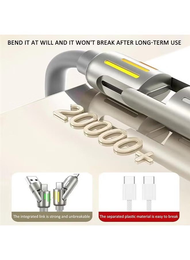 4 in 1 Charging Cable 240W 4-in-1 USB C Cable Multi Charger Cable with Breathing Light,USB C to Lightning CablePortable Fast Charging & Data Sync Silicone Type C Charger Cord (Gray, 2 Meter) - Image 4