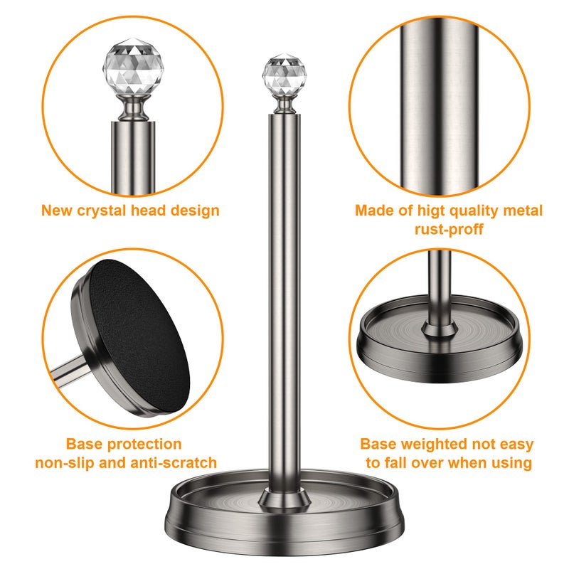 KASUNTO Paper Towel Holder with Crystal Ball - Steel Countertop Stand, Fits Standard & Jumbo Rolls, Brushed Nickel - Image 3