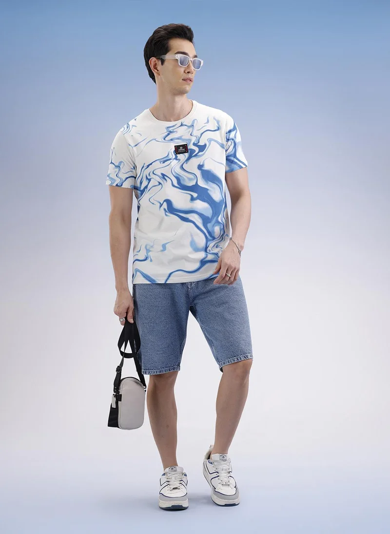 روجن Slim Fit Classic Placement Printed T-Shirt  | Off White