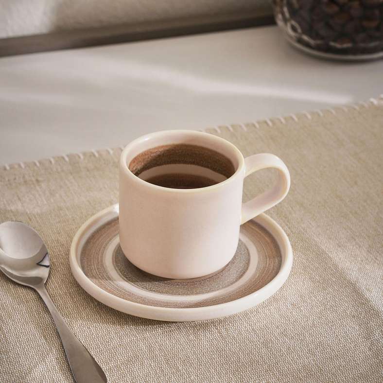 Pan Home Beige Porcelain Coffee Cup and Saucer Set