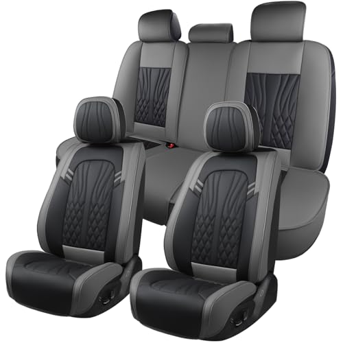 MINGBRON Leather Car Seat CoversCar Seat Protector WaterproofSeat Covers Full Set Car Seat Protectors 5 SeatsAutomotive Seat Covers Fit Most Cars GreyBlack - Image 1