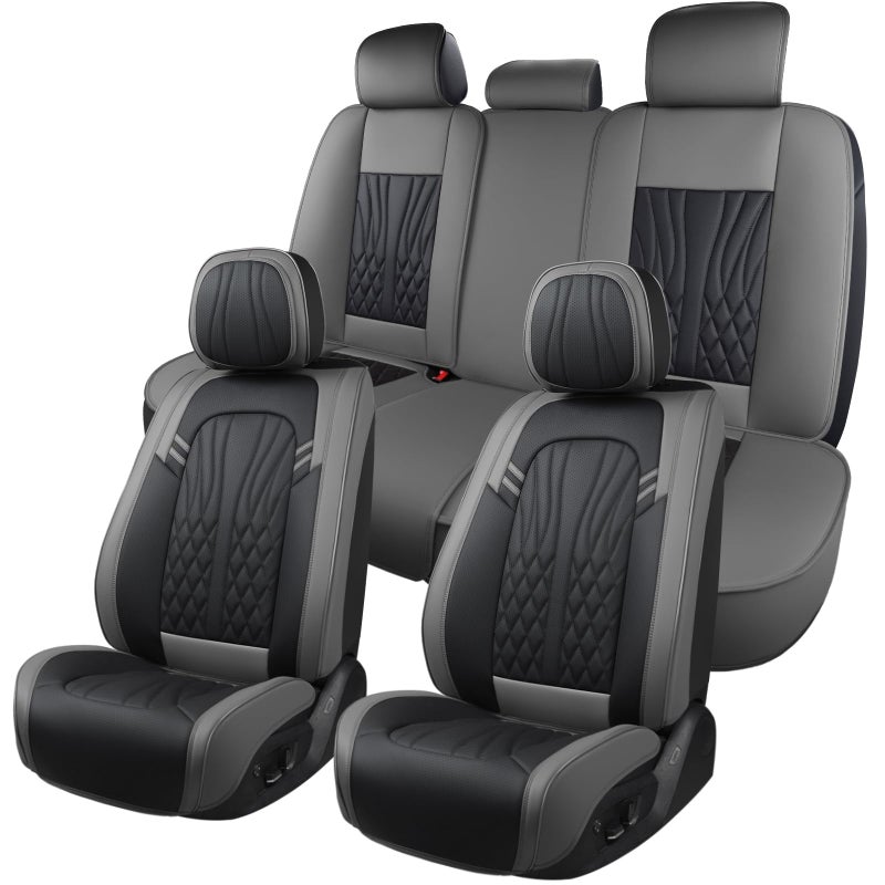 MINGBRON Leather Car Seat CoversCar Seat Protector WaterproofSeat Covers Full Set Car Seat Protectors 5 SeatsAutomotive Seat Covers Fit Most Cars GreyBlack - Image 3