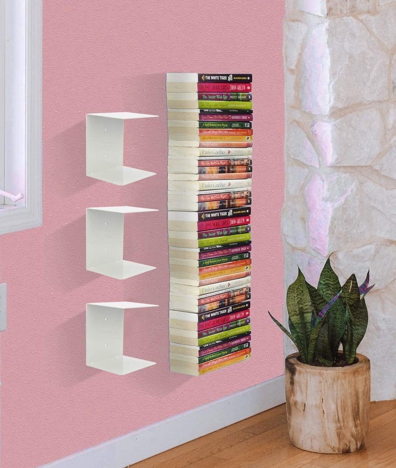 Go Hooked Go Hooked Heavy Duty Metal Wall Mounted Book Shelves for Study Room Living Room and Bedrooms 3 Pcs White  - Image 1