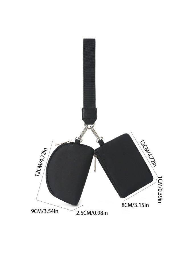 Generic Women's Wristlet Lulu Same Style Multi-functional Fashion Portable Simple Bank Card Mini Coin Purse Women's Key Bag-Color:Black - Image 3