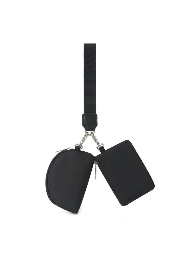 Generic Women's Wristlet Lulu Same Style Multi-functional Fashion Portable Simple Bank Card Mini Coin Purse Women's Key Bag-Color:Black - Image 1