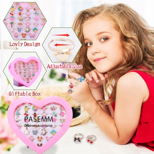 PASEMM 36pcs Little Girl Jewel Rings, Adjustable Unicorn Rings Toys, No Duplication Kids Play Ring in Box,Dress Up for 4-12 Year Old Girls, Birthday Christmas Valentine's Day Holiday Gifts - Image 3