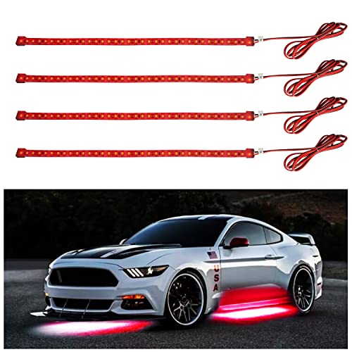 YM EBright YM E-Bright LED Strip Light 30CM Waterproof for Car Motorcycles Decoration Vehicle Interior Exterior DRL Daytime Running Flexible DC12V,Red(Pack of 4) - Image 1