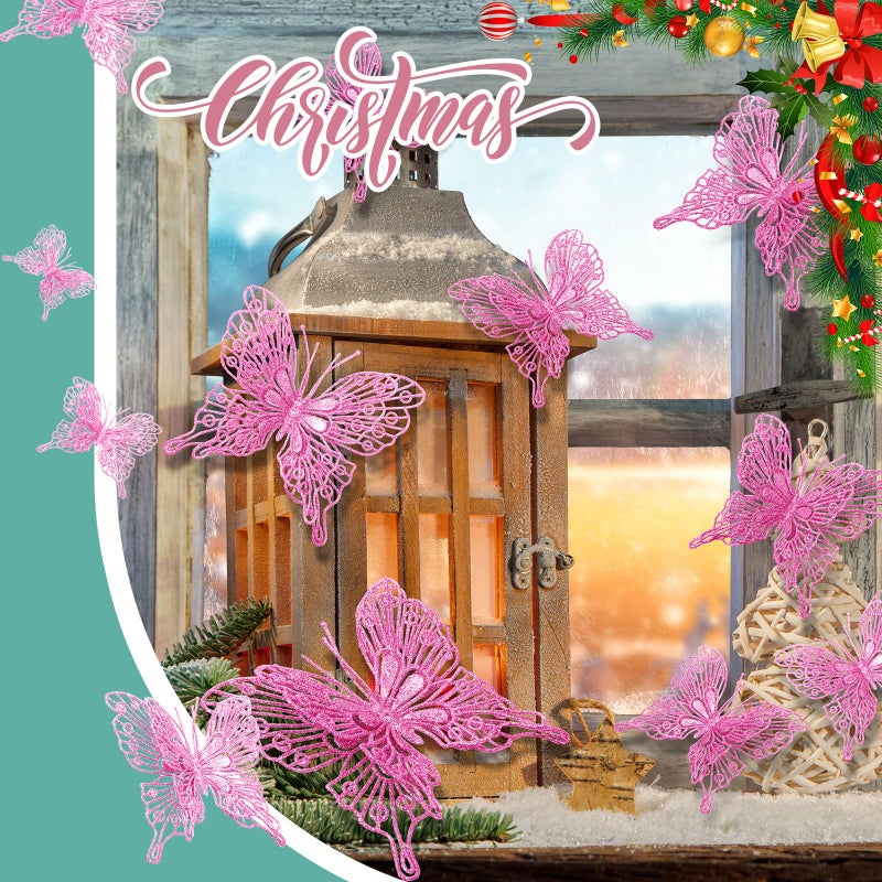 جوتوم Jutom 24 PCS Decords Christmas Tree Butterfly Decorations 3 أحجام 3D Glitter Hollow Butterfly Holling Decoring Butterfly Wall Decor - Image 5