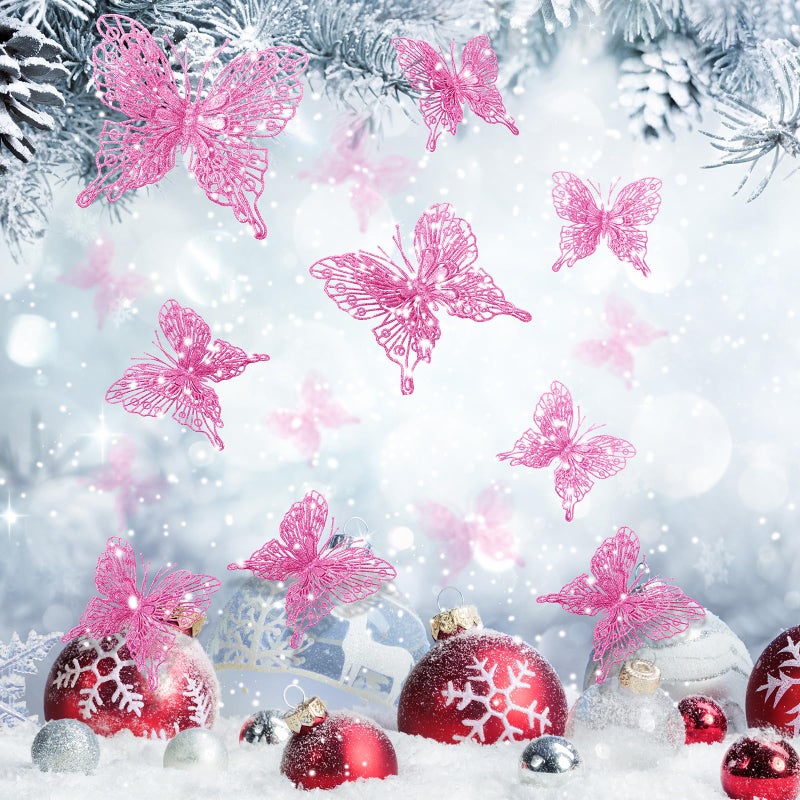 جوتوم Jutom 24 PCS Decords Christmas Tree Butterfly Decorations 3 أحجام 3D Glitter Hollow Butterfly Holling Decoring Butterfly Wall Decor - Image 4