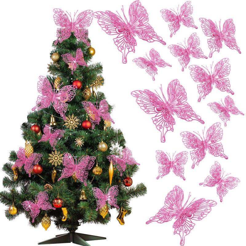 جوتوم Jutom 24 PCS Decords Christmas Tree Butterfly Decorations 3 أحجام 3D Glitter Hollow Butterfly Holling Decoring Butterfly Wall Decor - Image 1