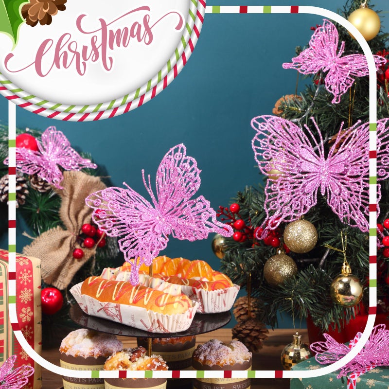 جوتوم Jutom 24 PCS Decords Christmas Tree Butterfly Decorations 3 أحجام 3D Glitter Hollow Butterfly Holling Decoring Butterfly Wall Decor - Image 3
