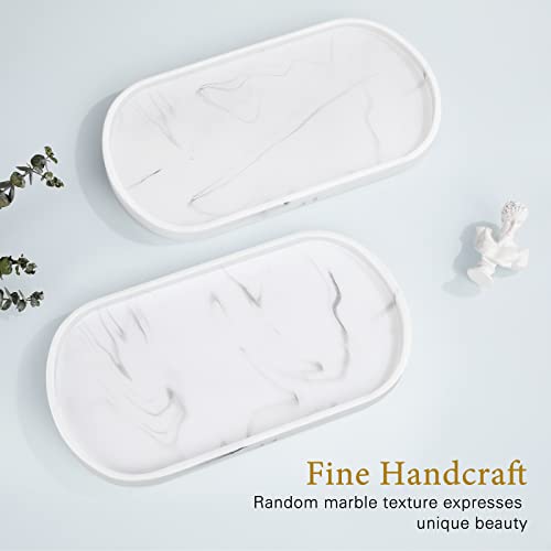 Luxspire Bathroom Vanity Tray Handmade Resin Kitchen Tray Oval Toilet Tank Tray Bathroom Countertop Organizer Tray for JewelryPerfumeSoap DispenserHand Towel 114 Inch Marble White - Image 3