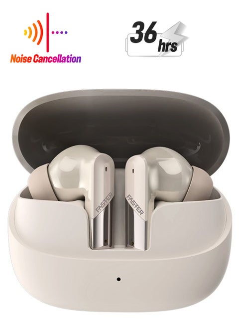 Valor Wireless Earbuds with Active Noise Cancellation (ANC) - 36 Hours Playtime with Bluetooth 5.3 - HiFi Stereo Sound - Gaming Bluetooth Earphones with Ultra-Low Latency - Deep Bass, IPX4 Water Resistant - For Exercise, Gym - Compatible with iPhone & Android (Beige)