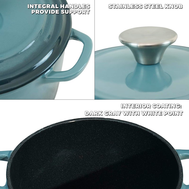 Flavehc Dutch Oven Pot with Lid 1.8 qt Cast Iron Dutch Oven for Bread Baking Slateblue Enameled Cast Iron Rice Pot with Handels - Image 2