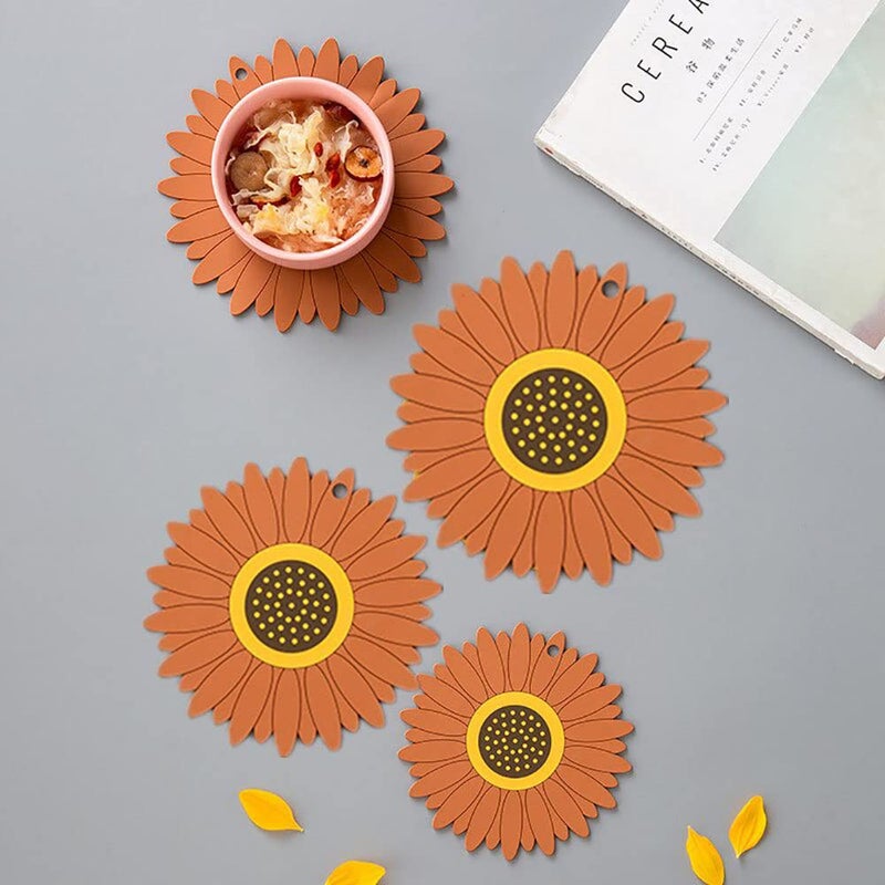P-Plus International Silicone Trivet Sunflower Hot Pot Holder Anti-Slip Cup Coasters Bowl Tableware Mat Heat Resistant Pans Pads Silicone Trivet Mat (Big+Medium, Brown, Set of 6) - Image 3