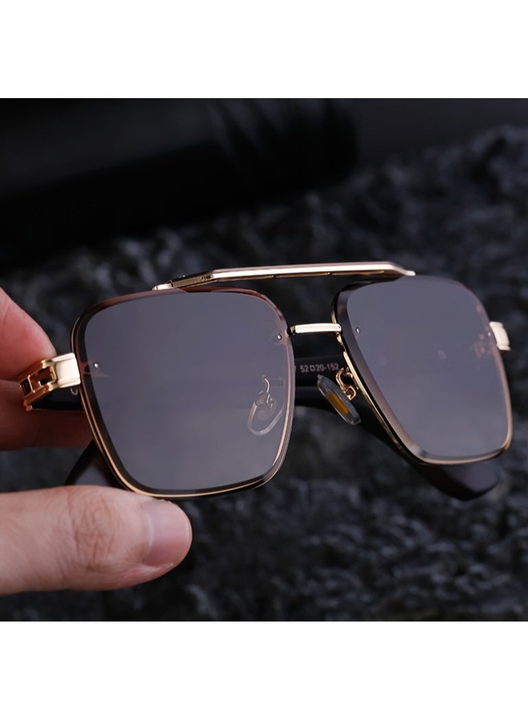 Men's Full Rim Square Sunglasses Metal Temples UV400 Protection for Driving & Outdoor -brown - Image 4