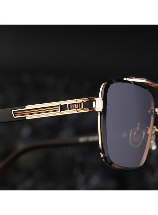Men's Full Rim Square Sunglasses Metal Temples UV400 Protection for Driving & Outdoor -brown - Image 3