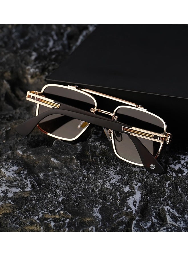 Men's Full Rim Square Sunglasses Metal Temples UV400 Protection for Driving & Outdoor -brown - Image 2