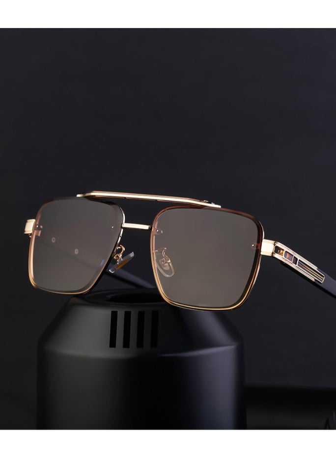 Men's Full Rim Square Sunglasses Metal Temples UV400 Protection for Driving & Outdoor -brown - Image 5