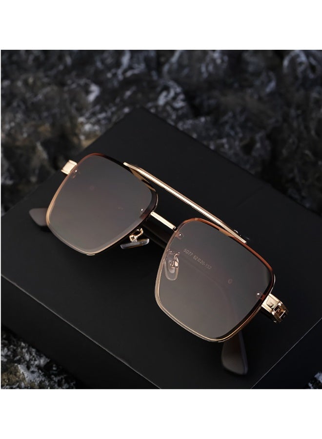Men's Full Rim Square Sunglasses Metal Temples UV400 Protection for Driving & Outdoor -brown - Image 1