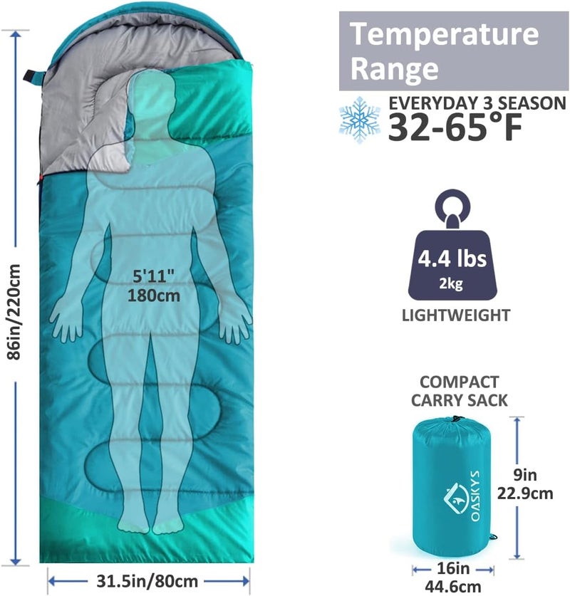 oaskys Camping Sleeping Bag - 3 Season Warm & Cool Weather - Summer Spring Fall Lightweight Waterproof for Adults Kids - Camping Gear Equipment, Traveling, and Outdoors - Image 2