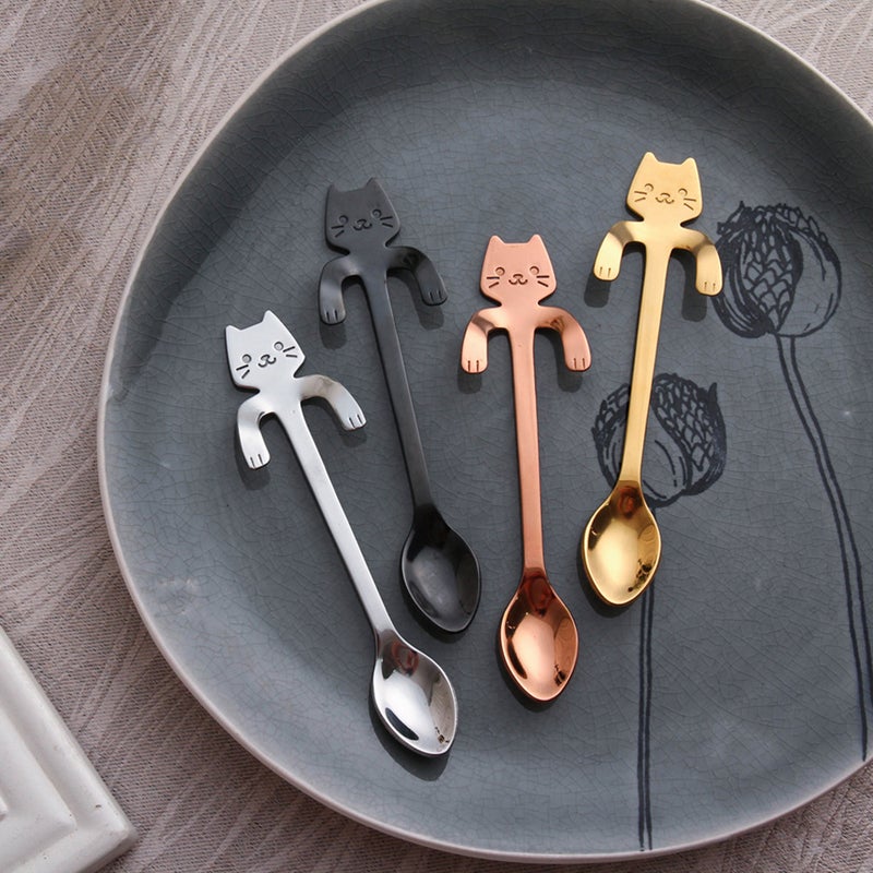 Stainless Steel Cartoon Cat Coffee Spoon Tea Hanging Cup Spoon Kitchen Supplies (Rose ) - Image 1