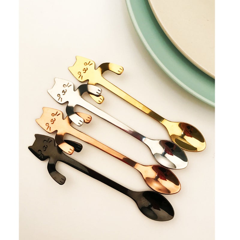 Stainless Steel Cartoon Cat Coffee Spoon Tea Hanging Cup Spoon Kitchen Supplies (Rose ) - Image 2