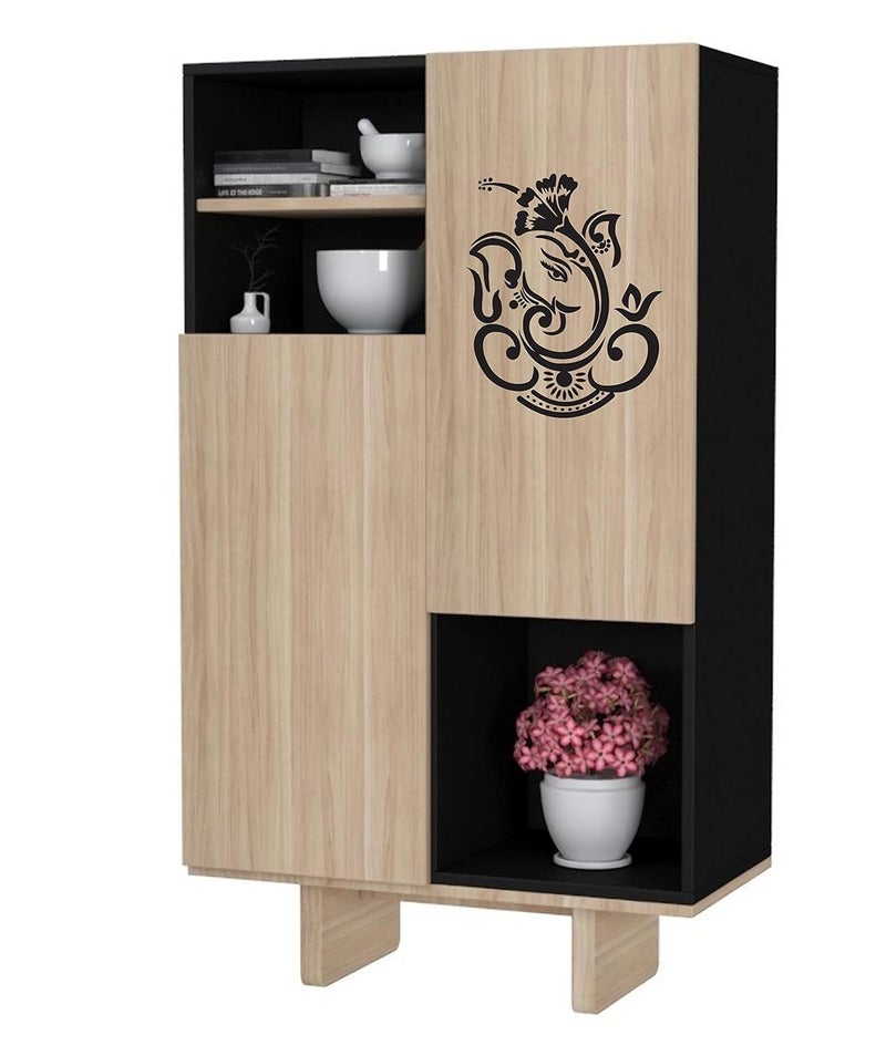 WallDesign Dasavala Ganesha Sticker for Wall Decoration Black Colour Medium 18 inch Height by 14 inch Width