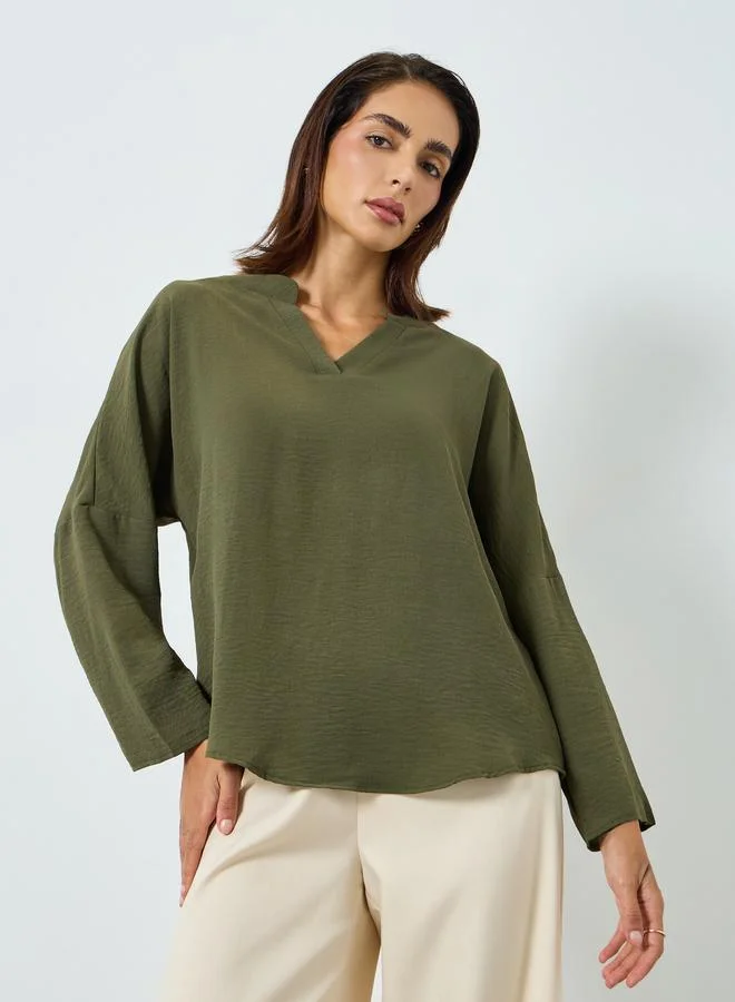 Take Two Women Solid V Neck Long Sleeve Top